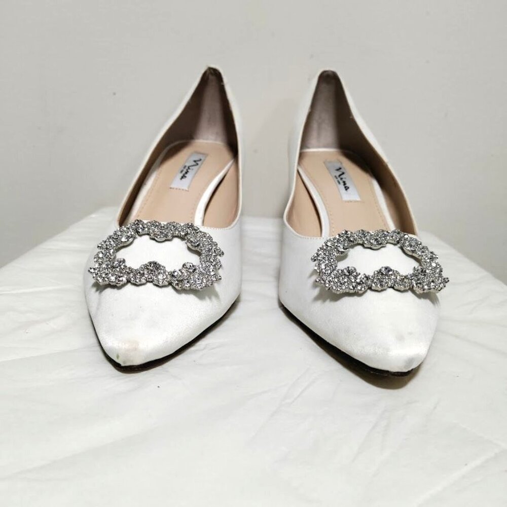 Nina Neya Satin Mid-Heel Wedding Dainty Lux Twee Pump W/ Jeweled Buckle Ivory 10 - Picture 5 of 13